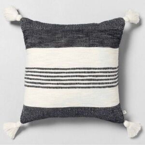 18” x 18” Center Stripes Tassel Throw Pillow Dark Grey/Cream - Hearth & Hand